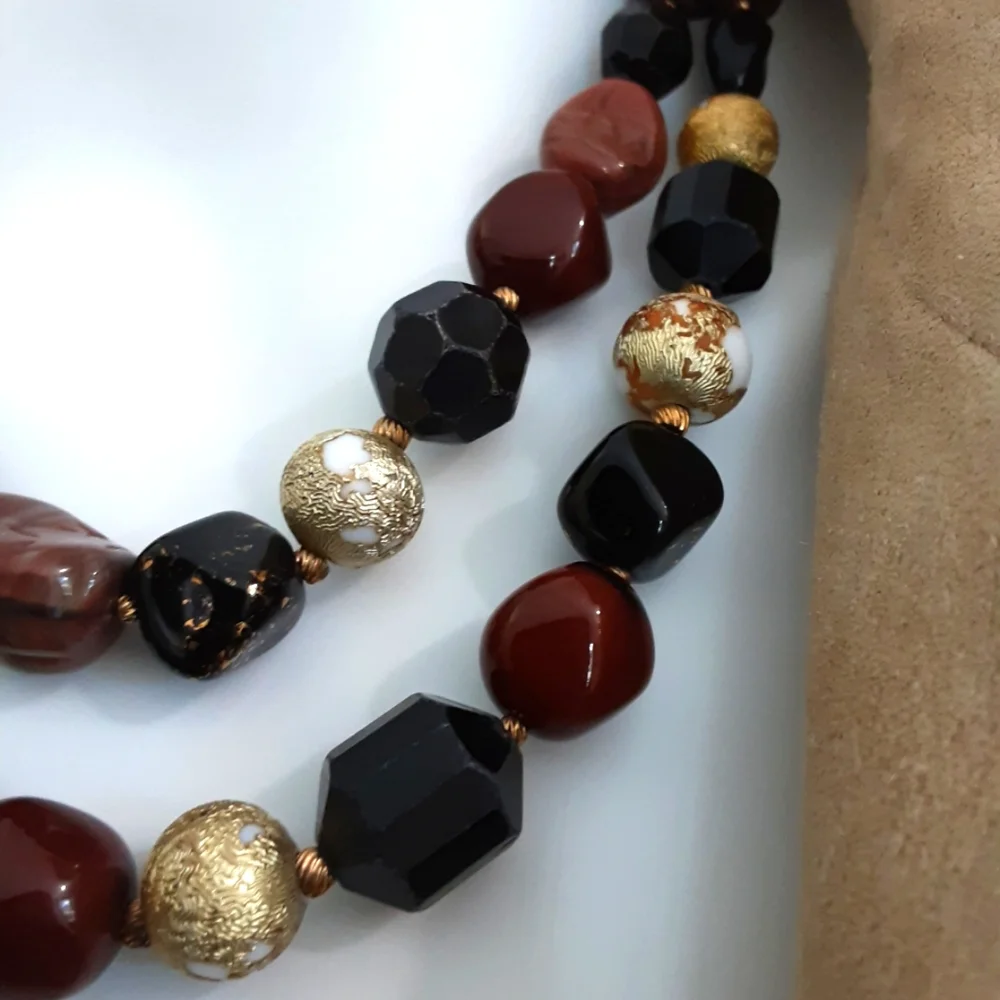 VTG SIGNED HATTIE CARNEGIE AMBER GLASS BEADED DOUBLE STRAND NECKLACE 17.… - Picture 4 of 8